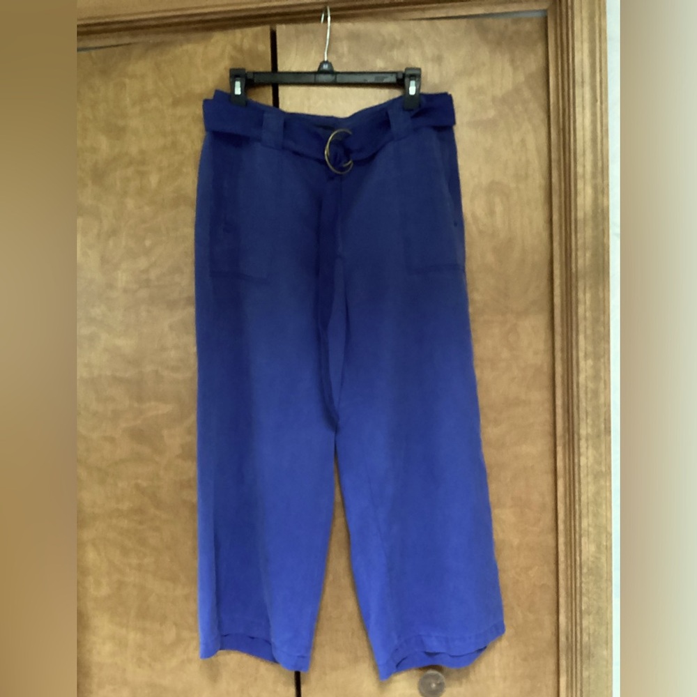 Women's High-Waist Wide Leg Pants in Cobalt Blue with Belt,10